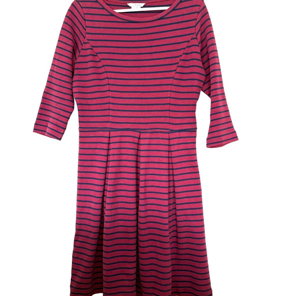 Boden LouLou Stripe Dress 10R Fit Flare Pleated 3/4 Sleeve‎ Preppy Academia Twee